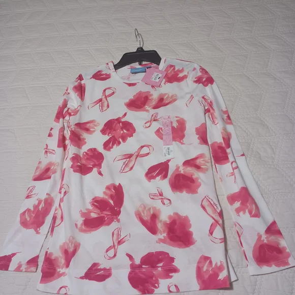 Simply Vera Vera Wang White and Pink Long Sleeve Shirt - Picture 4 of 4